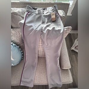 Easton size adult small baseball pants. New with tags. Gray with maroon stripe.